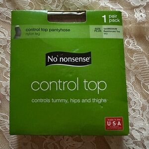 No Nonsense Control Top Nylon Leg Pantyhose, Tan/Medium 113, Size Plus, Made USA